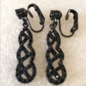 Vintage black rhinestone clip on earrings